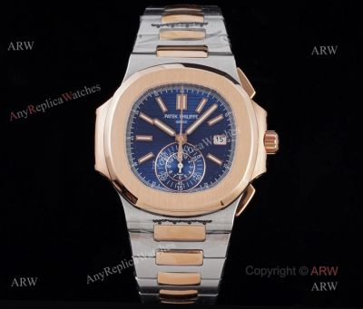 3K Factory Replica Patek Philippe Nautilus 5980 Rose Gold Blue Chronograph Watch